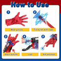 3 Sets Spider Web Shooters Classroom Prizes for Kids Wrist Launcher Toys with Hero Gloves Auto Resetting Boards Spider Cape and Mask Cosplay Costume for Kids Birthday Party