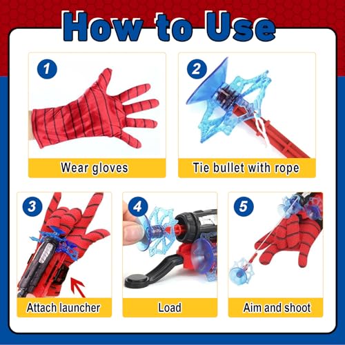 3 Sets Spider Web Shooters Classroom Prizes for Kids Wrist Launcher Toys with Hero Gloves Auto Resetting Boards Spider Cape and Mask Cosplay Costume for Kids Birthday Party