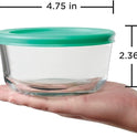 Anchor Hocking 2 Cup Glass Storage Containers with Lids, Set of 4 Glass Food Storage Containers with Mint SnugFit Lids