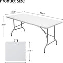 6ft Folding Table - Heavy Duty Portable Table for Parties, Camping & BBQs, Folds in Half for Easy Storage, No Assembly Required, White