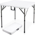 34" Square Folding Card Table, Fold-in-Half Utility Dining Portable Table Heavy Duty HDPE White Plastic Foldable with Carrying Handle Indoor Outdoor for Picnic, Camping, Party