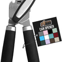 GORILLA GRIP Heavy Duty Stainless Steel Smooth Edge Manual Can Opener, Soft Comfortable Handle, Large Handheld Turn Knob, Built-In Bottle Openers, US Designed, Holiday Prep Kitchen Essential, Black