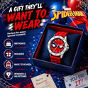 Spiderman Time Teacher Watch for Kids - Red Silicone Strap, Easy-to-Read Dial, Water Resistant, with Special Tin