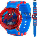 Marvel Spider-Man Kids' LCD Watch – Flashing LED Bullet Band, Digital Time Display, Red & Blue Design, Durable Plastic Case, Adjustable Silicone Strap – Fits Wrists 5.5" to 8"