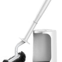 HAMITOR Toilet Bowl Brush Holder Set: Curved Design with Holder for Deep Cleaning Under Rim - Compact Hidden Scrubber for Small Space - Modern RV Bathroom Accessories - White