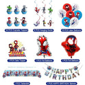For Cartoon spidey themed birthday party supplies. These decorations include "Happy Birthday" banners, tableware, tablecloths, balloons, large and small skewers, and party-themed decoration sets.