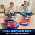 Qumcou Spider Toys, One-Button Transform Superhero Remote Control Car, 2.4Ghz RC Cars, 360° Spin 1:16 Scale Car Toys, Shining Red and Blue Light, Birthday Gifts for 3 4 5 6 7 8 9 10 Years Old Boys