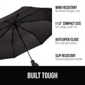 GORILLA GRIP Strong Windproof Stick Compact Umbrella for Rain, One-Click Automatic Open and Close, Durable Quick Dry Waterproof Material, Lightweight and Portable, Travel Size Fits Backpack, Black