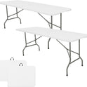 Set of 2 Folding Table 6 FT Lightweight Camping Table Portable Plastic Rectangular Outdoor Dining Table Steel Legs Fold-in-Half with Carrying Handle for Indoor,Picnic,Party,Wedding,Events(White)