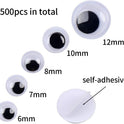 DECORA 500 Pieces 6mm -12mm Black Wiggle Googly Eyes with Self-Adhesive for Crafts Decorations