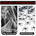 1200 sqft Halloween Spider Webs and 50pcs Fake Spiders Super Stretch Cobwebs Party Decorate for Halloween Theme Indoor and Outdoor Decoration