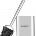 Sellemer Toilet Brush and Holder Set - Flexible Toilet Bowl Brush Head with Silicone Bristles, Compact Size for Storage and Organization, Ventilation Slots Base (1 Pack, Silver)