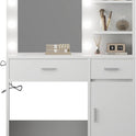 Lighted Makeup Vanity Desk, 35.4“W x 15.7'”D x 54“H, White (with Lights and Mirror, Dimming Function, 2 Drawers and 1 Cabiniet, Open Shelves) by Boahaus