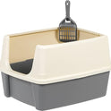 Basics Large Cat Litter Box with High Sides, Open Top, Includes Scoop, 19 x 15 x 11.75 inches, Grey/Beige