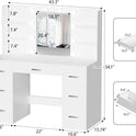 YESHOMY Vanity Desk with Mirror, Power Outlet and 10 Lights, Makeup Table with 7 Drawers, 3 Color Modes Available for Bedroom, White