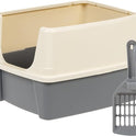 Basics Large Cat Litter Box with High Sides, Open Top, Includes Scoop, 19 x 15 x 11.75 inches, Grey/Beige