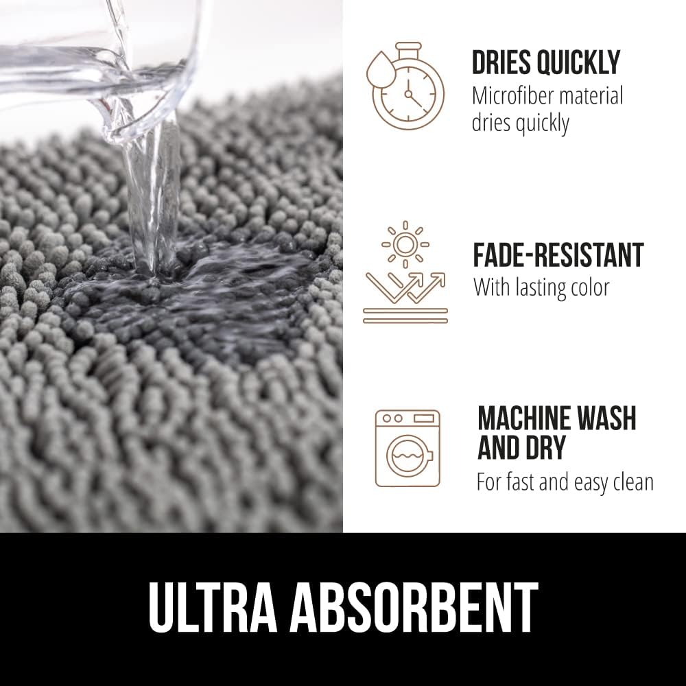 GORILLA GRIP Bath Rug Mat, Thick Soft Absorbent Chenille, Quick Dry Microfiber Mats, Rubber Backing Washable Shower Floor Rugs, Bathmat Runner, US Designed Bathroom Home Decor Accessories 24x17, Grey
