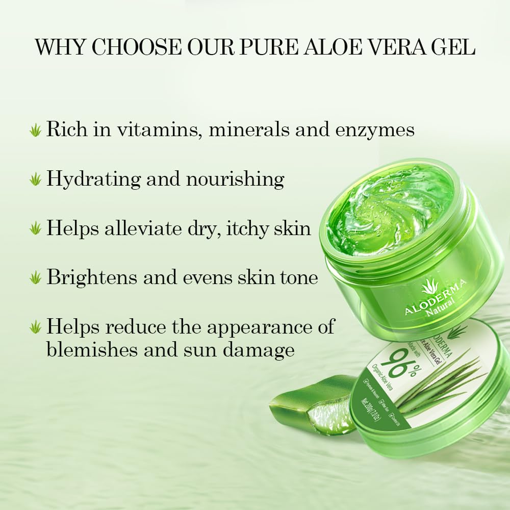 Aloderma Organic 96% Aloe Vera Gel – Hydrating Face, Body & After-Sun Care, 7oz - Cart Shape