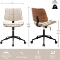 Home Office Chair No Arms with Wheels, Adjustable Height Small Desk Chair, PU Leather Mid Back 360 Swivel Computer Chair, Armless Modern Walnut Chair for Office, Reading Meeting Room(Beige)