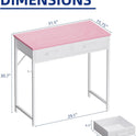 Pamray 32 Inch Small Computer Desk with 2 Drawers for Bedroom Study Writing Home Office Table for Small Spaces Pink