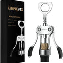 Beneno Wine Opener, Zinc Alloy Premium Wing Corkscrew with Multifunctional Bottles Opener, Sharp Wine Corkscrew with Ergonomic Non-Slip Wing Handle, Silver