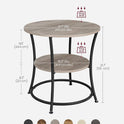 VASAGLE Side Table, 2-Tier Round End Table, Nightstand with Steel Frame for Small Spaces, Living Room, Bedroom, Heather Greige and Ink Black