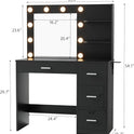 YESHOMY Vanity Desk with Mirror, 10 Lights, Power Outlet and 3 Storage Shelves, Makeup Table with 4 Drawers, 3 Color Modes, for Bedroom, Black