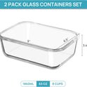 Vtopmart 2Pack 1860ml/63oz Large Glass Storage Containers with Lids, Meal Prep Food Container Set with Snap Airtight Lid for Baking, Microwave, Oven, Leak Proof, for Freezer, Dishwasher, Grey