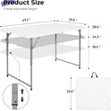 Folding Table 4 Foot Portable Heavy Duty Plastic Fold-in-Half Utility Table Small Indoor Outdoor Adjustable Height Folding with Carrying Handle, Camping and Party,White