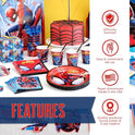 Spiderman Birthday Decorations | Spiderman Party Supplies | Serves 16 Guests | Marvel Superhero Spidey and His Amazing Friends | Table Cover, Spider Man Banner, Plates, Napkins, Masks and Button |