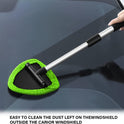 Windshield Cleaning Tool, Car Window Cleaner with 4 Washable Reusable Microfiber Pads, Extendable Long Handle Glass Wiper Cleaning Kit, Auto Accessories Universal for Office and Home (Green)
