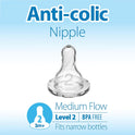 Dr. Brown’s Natural Flow Level 2 Narrow Baby Bottle Silicone Nipple, Medium Flow, 3m+, 100% Silicone Bottle Nipple, 6 Count