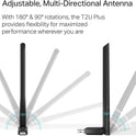 TP-Link AC600 USB WiFi Adapter for PC (Archer T2U Plus)- Wireless Network Adapter for Desktop with 2.4GHz, 5GHz High Gain Dual Band 5dBi Antenna, Supports Win11/10/8.1/8/7/XP, Mac OS 10.9-10.14, Black