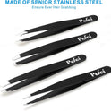 Pefei Tweezers Set - Professional Stainless Steel Tweezers for Eyebrows - Great Precision for Facial Hair, Splinter and Ingrown Hair Removal (Black)