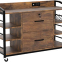 SEDETA 44" File Cabinet, Filing Cabinet fits Legal/Letter Size, 2 Drawer File Cabinets for Home Office with Lock, Power Strip, 6 Storage Shelves, Rustic Brown