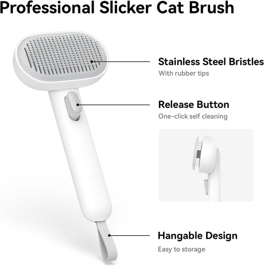 aumuca Cat Brush with Release Button, Cat Brushes for Indoor Cats Shedding, Cat Brush for Long or Short Haired Cats, Cat Grooming Brush Cat Comb for Kitten Rabbit Massage Removes Loose Fur
