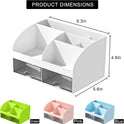 Desk Organizer with 6 Compartments and 2 Drawers, Plastic Makeup Organizer, Pen Holder for Desktop Storage, Desk Organization for School, Home, Office Supplies (White)