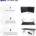 Folding Table 6ft Portable Heavy Duty Plastic Fold-in-Half 6 Foot Foldable Table Utility Dining Indoor Outdoor with Carrying Handle for Camping Picnic and Party, Black
