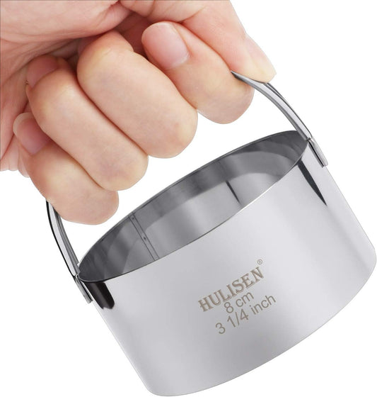 HULISEN Biscuit Cutter Set (5 Pieces/Set), Round Cookies Cutter with Handle, Professional Baking Dough Tools, Gift Package
