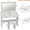 COMHOMA Makeup Vanity Desk with Mirror and Lights, Vanity Table and Chair Set with 5 Drawers and Charging Station, Bedroom Dresser LED Mirror Stepless Dimmable & 3 Color Modes Adjustable, White