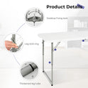 Folding Table 4 Foot Portable Heavy Duty Plastic Fold-in-Half Utility Table Small Indoor Outdoor Adjustable Height Folding with Carrying Handle, Camping and Party,White