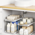 Delamu 2-Tier Multi-Purpose Bathroom Under Sink Organizers and Storage, Stackable Kitchen Pantry Organization, Pull Out Medicine Cabinet Organizer with Movable Dividers, White, 2 Pack