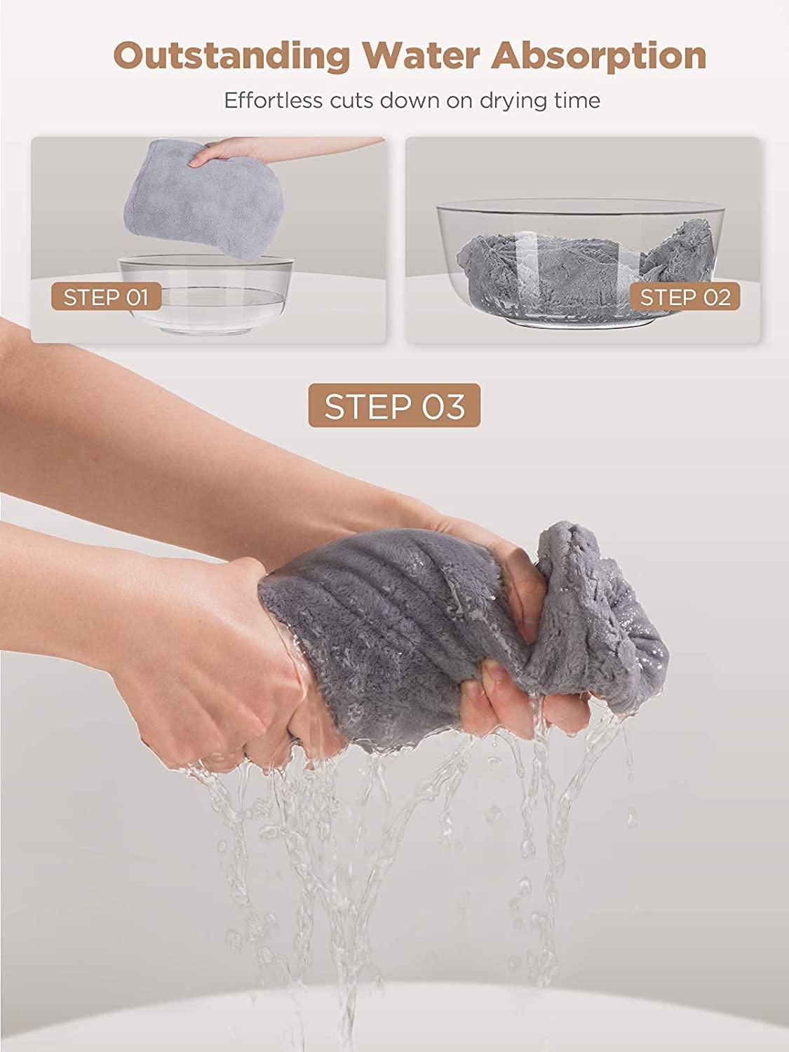 Hicober Microfiber Hair Towels, 3-Pack Drying Wraps for Curly Hair - Cart Shape