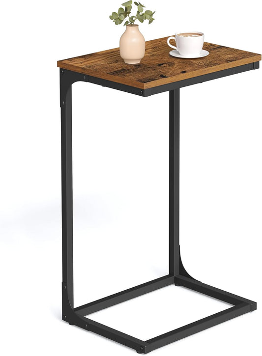 VASAGLE C-Shaped End Table, Side Table for Sofa, Couch Table with Metal Frame, Small TV Tray Table for Living Room, Bedroom, Rustic Brown and Black