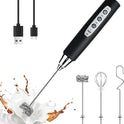 YUSWKO Black Handheld Milk Frother Wand for Coffee, Rechargeable Electric Whisk with 3 Heads 3 Speeds Drink Mixer Coffee Frother For Latte, Cappuccino, Hot Chocolate, Egg