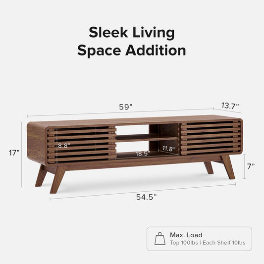 mopio Ensley TV Stand, Mid Century Modern for 55/60/65 inch TV, Farmhouse TV Stand, Entertainment Center with Storage, TV and Media Console for Living Room (Walnut, 59" Low)