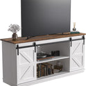 JUMMICO TV Stand for 65 Inch TV, Entertainment Center with Storage Cabinets and Sliding Barn Doors, Mid Century Modern Media TV Console Table for Living Room Bedroom (Bright White)