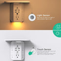 Mifaso 3-Sided Multi Plug Power Strip, Wall Extender with Shelf, Night Light & Surge Protector, USB Wall Charger with 5 AC Wide Space Outlets and 3 USB & 1 C Port, White