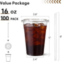 AOZITA 100 Pack - 16 oz Clear Plastic Cups with Lids and Straws, Food Safe Disposable Iced Coffee Cups for Cold Beverages, Smoothies, Iced Coffee, Leak-Proof, BPA-Free