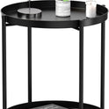 EKNITEY 2 Tier End Table - Metal Side Table Waterproof Small Sofa Coffee Side Tables Bedroom Indoor Outdoor with Removable Tray for Living Room Bedroom Balcony and Office (Black)